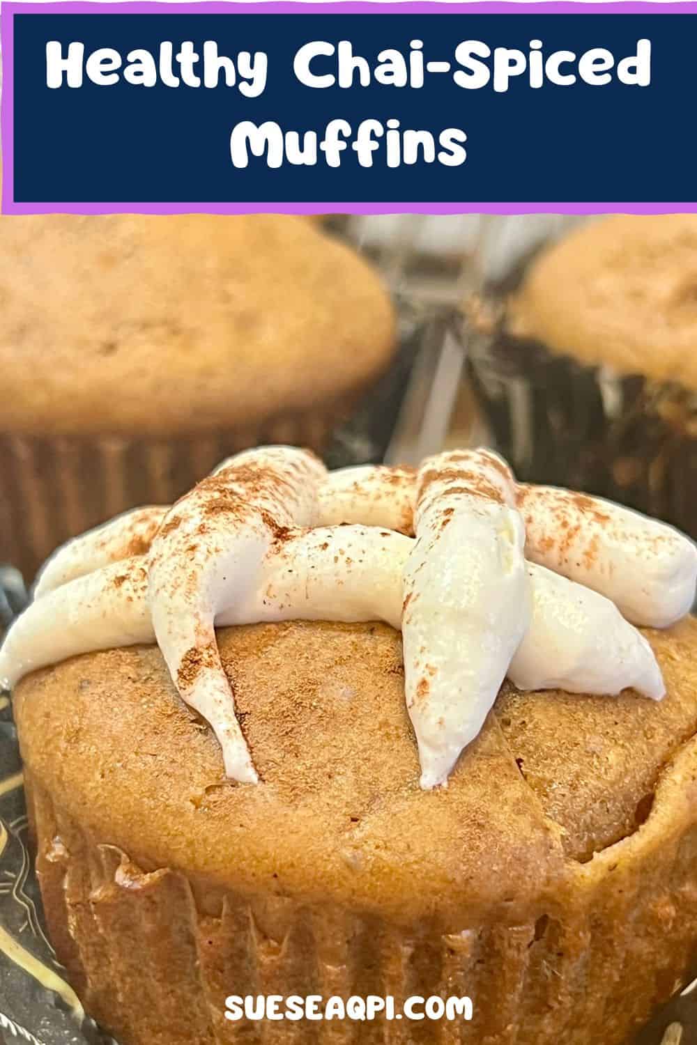 Healthy Chai Spiced Dessert Muffin with vanilla icing