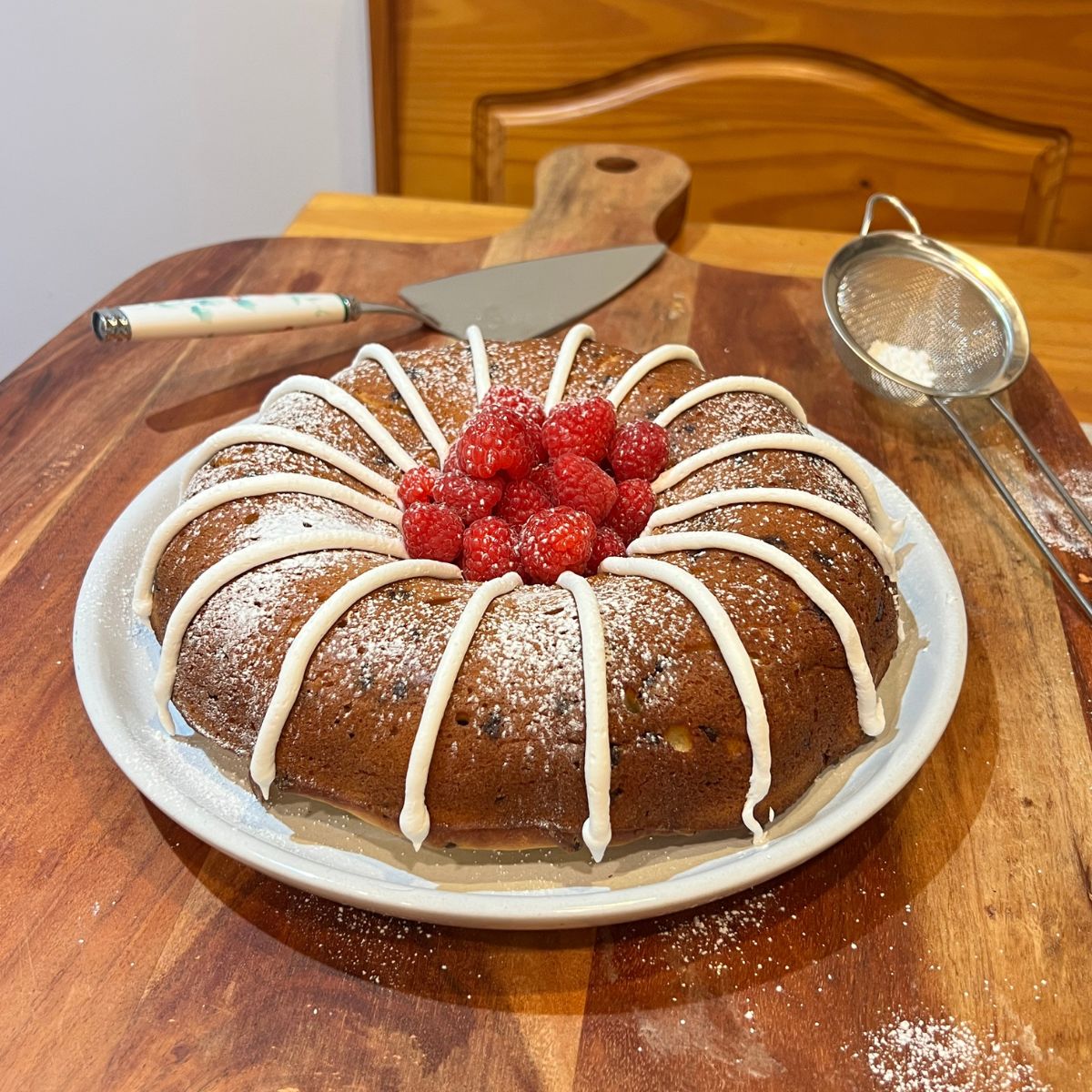 Raspberry topped nothing but the bundt cake