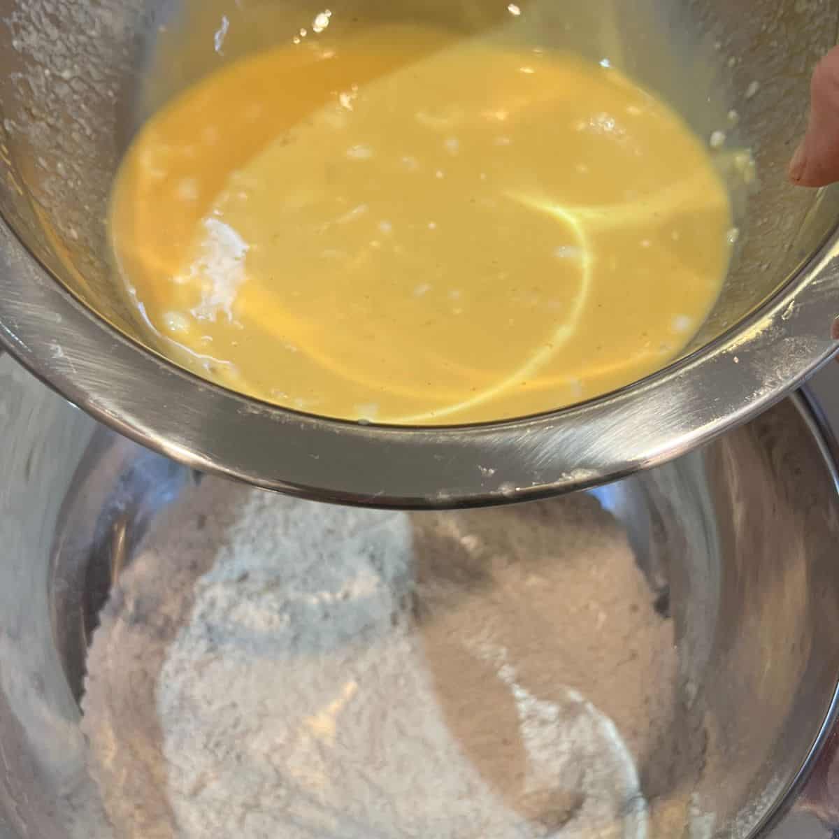 Chai spiced muffin batter poured together