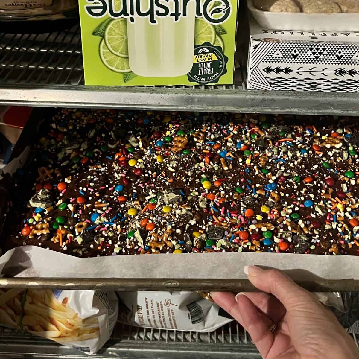 Frozen dark chocolate toffee bark