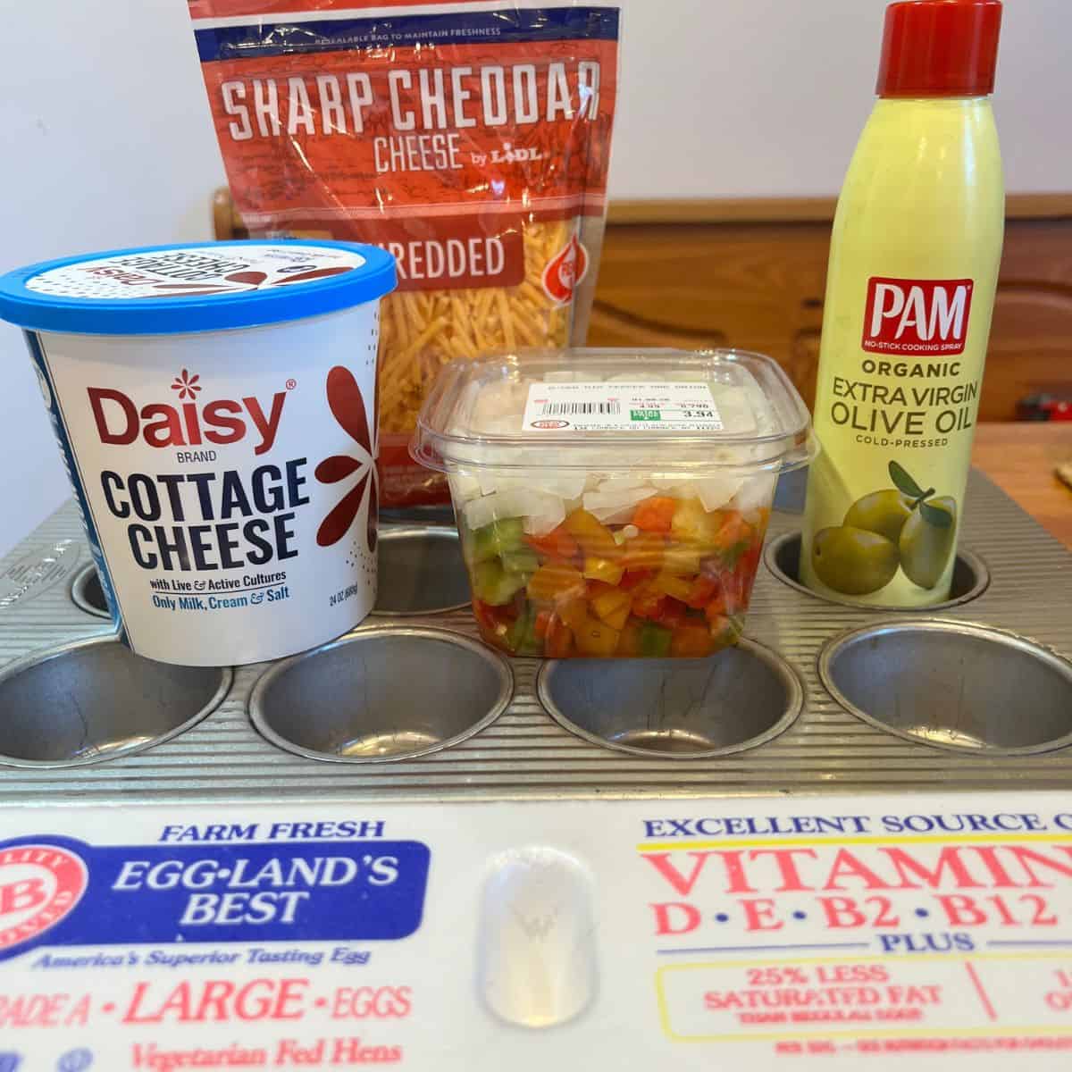 Egg Muffin bite ingredients on a table