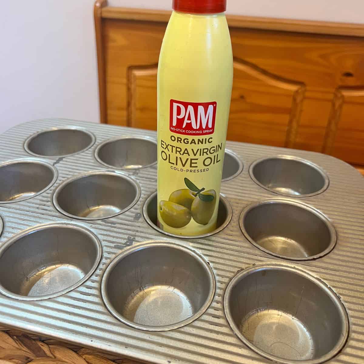 Aluminum muffin pan with spray olive oil
