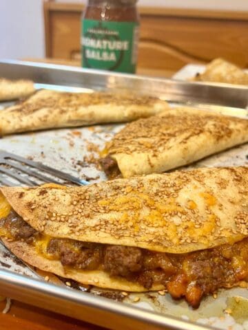 Sheetpan Beef Tacos on a baking pan