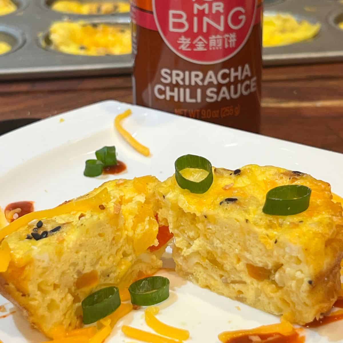 Sliced high protein egg muffins on a plate