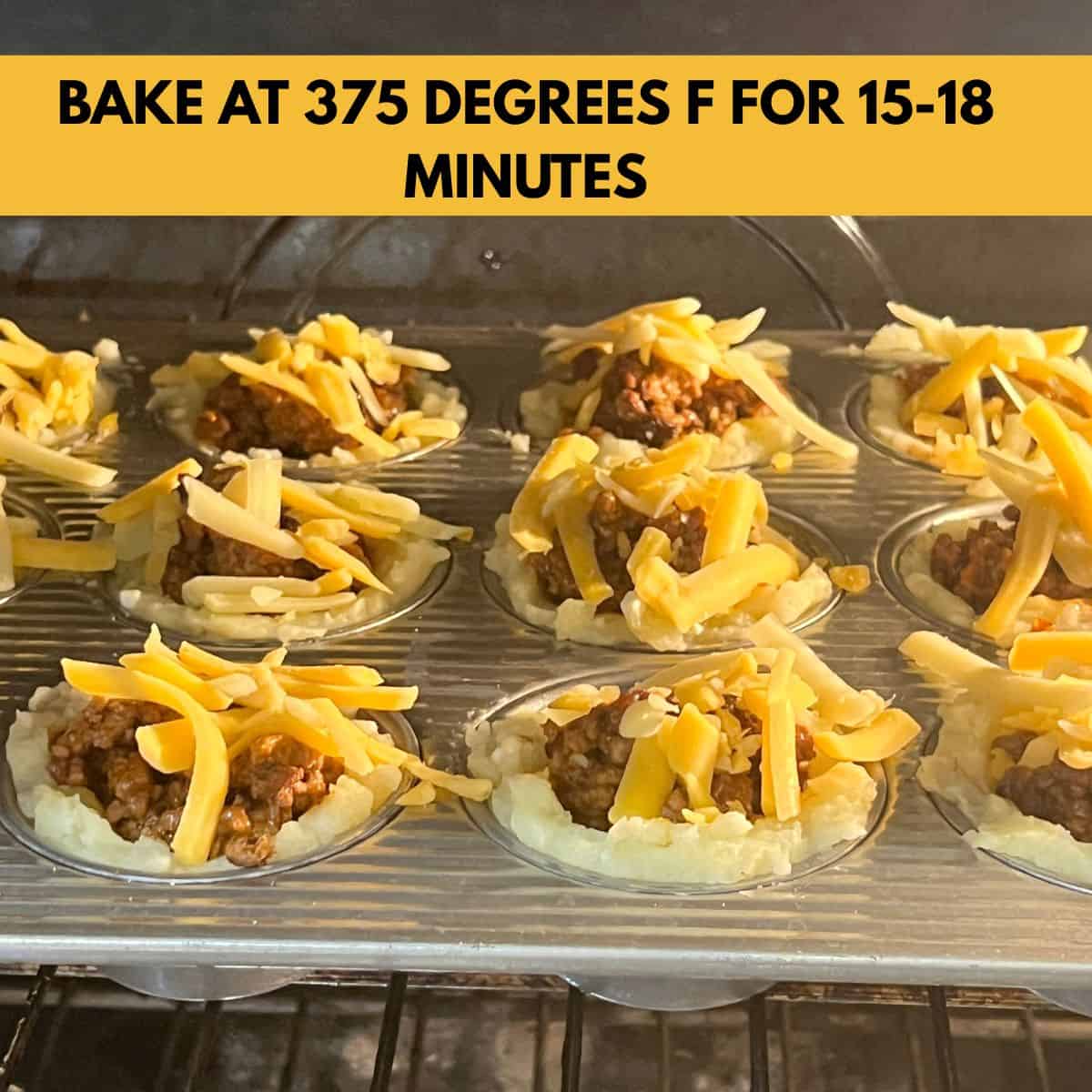 Baking cheesy beef taco potato muffins in the oven