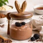 3 Ingredient Chocolate Cottage Cheese Mousse in a bunny glass jar