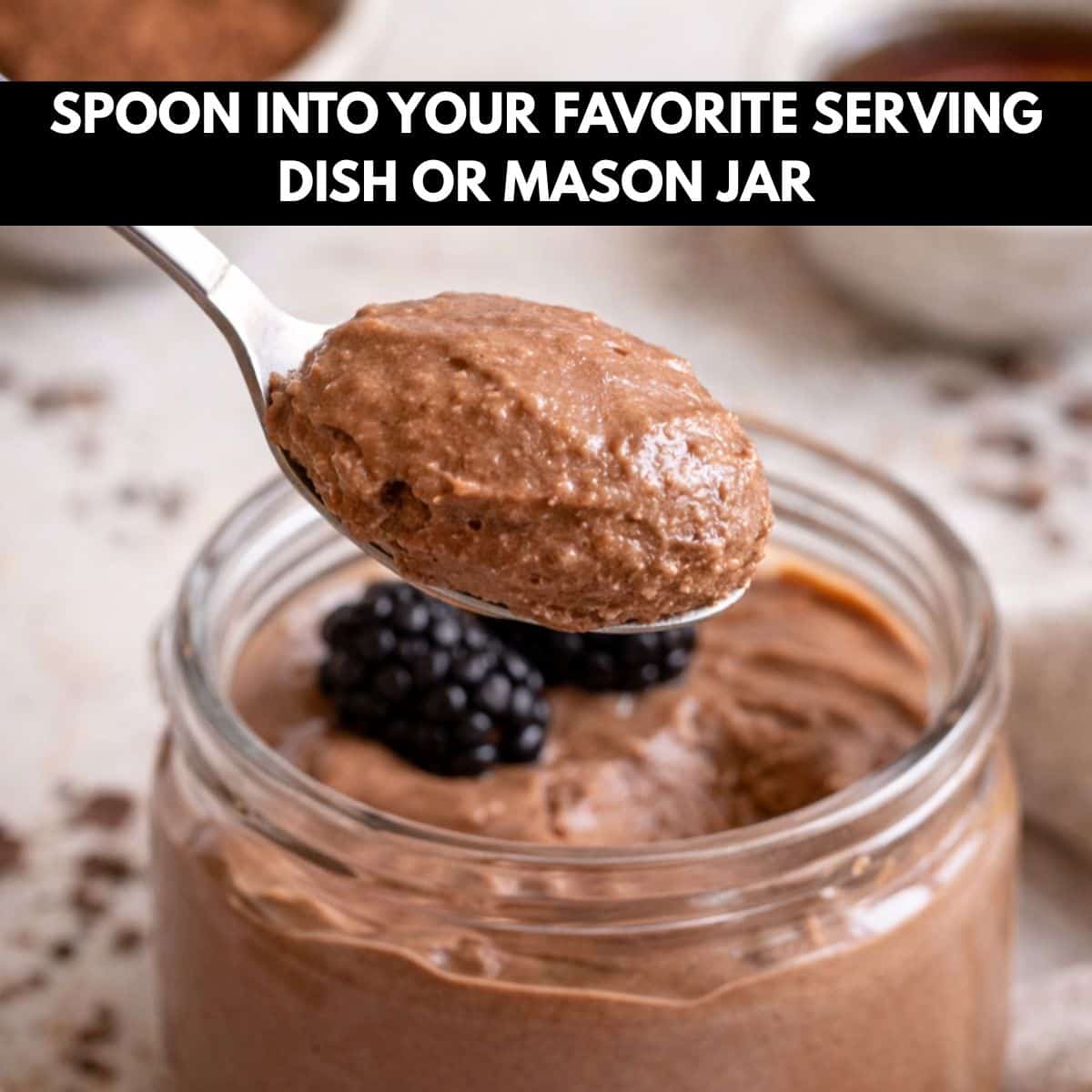 A spoonful of 3 Ingredient Chocolate Cottage Cheese Mousse