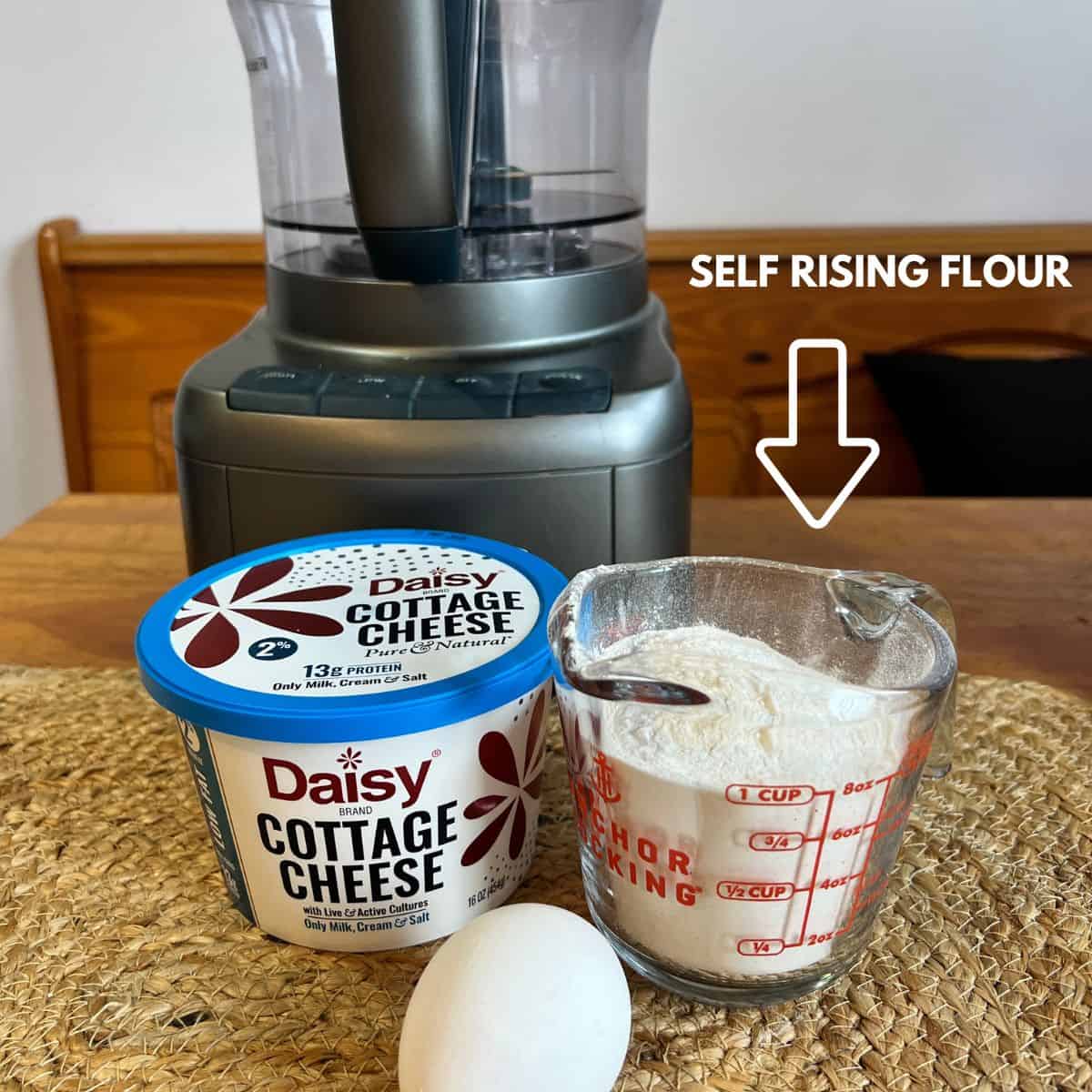 Cottage cheese self rising flour an egg and a food processor