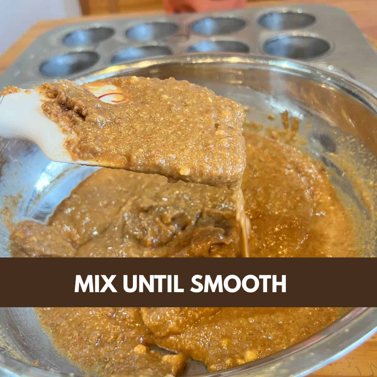 Carrot cake muffin batter on a spatula