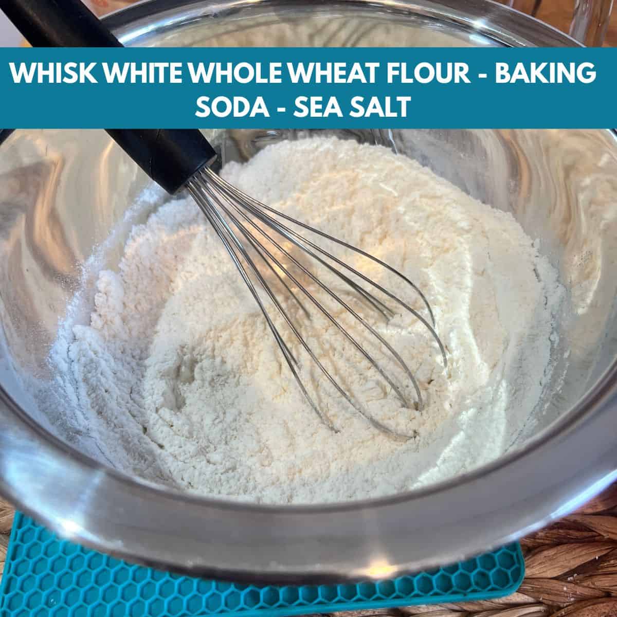 Whisking flour baking soda and sea salt in a bowl