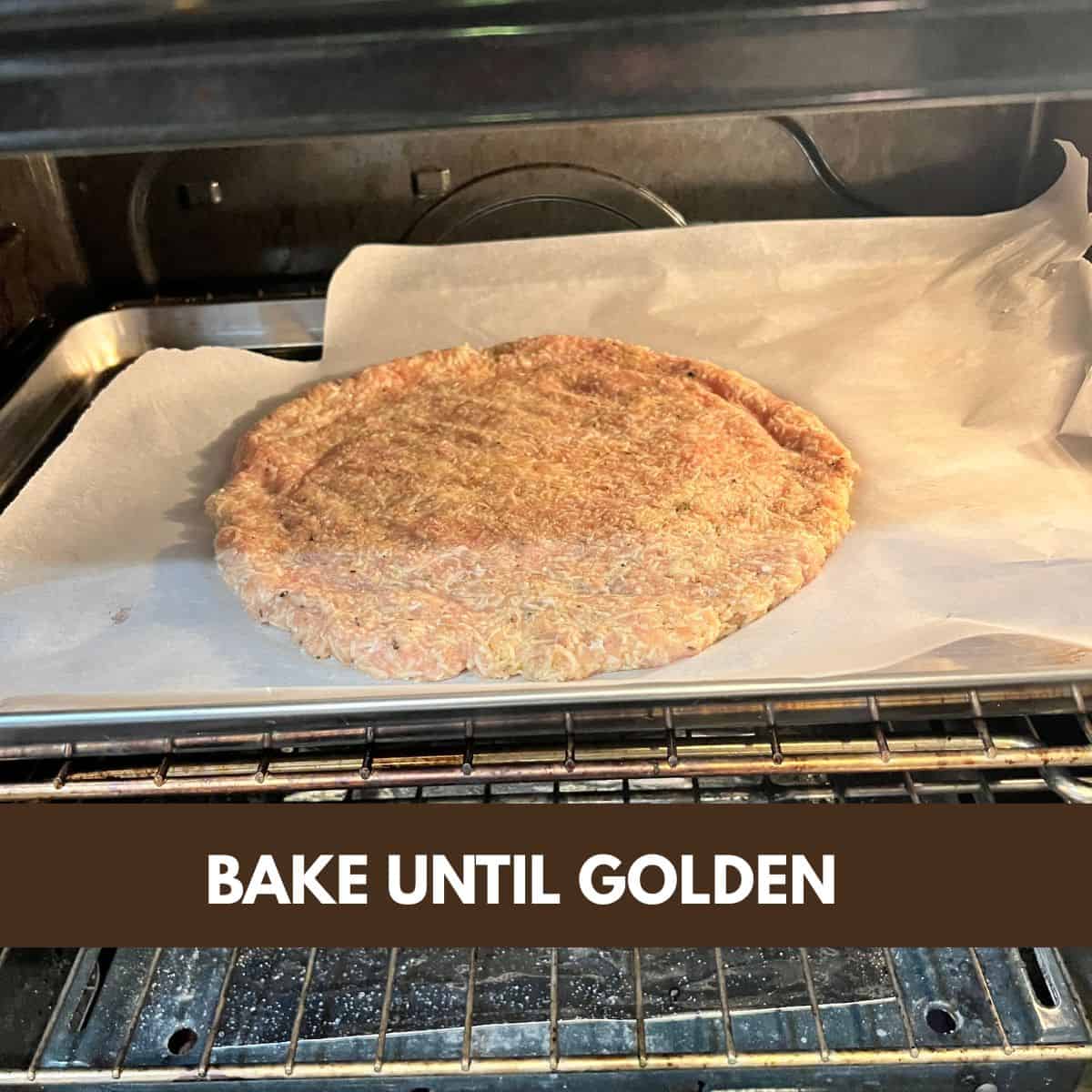 Bake the chicken crust for 18-22 minutes, or until edges are golden and the center is firm. Do not flip the crust.