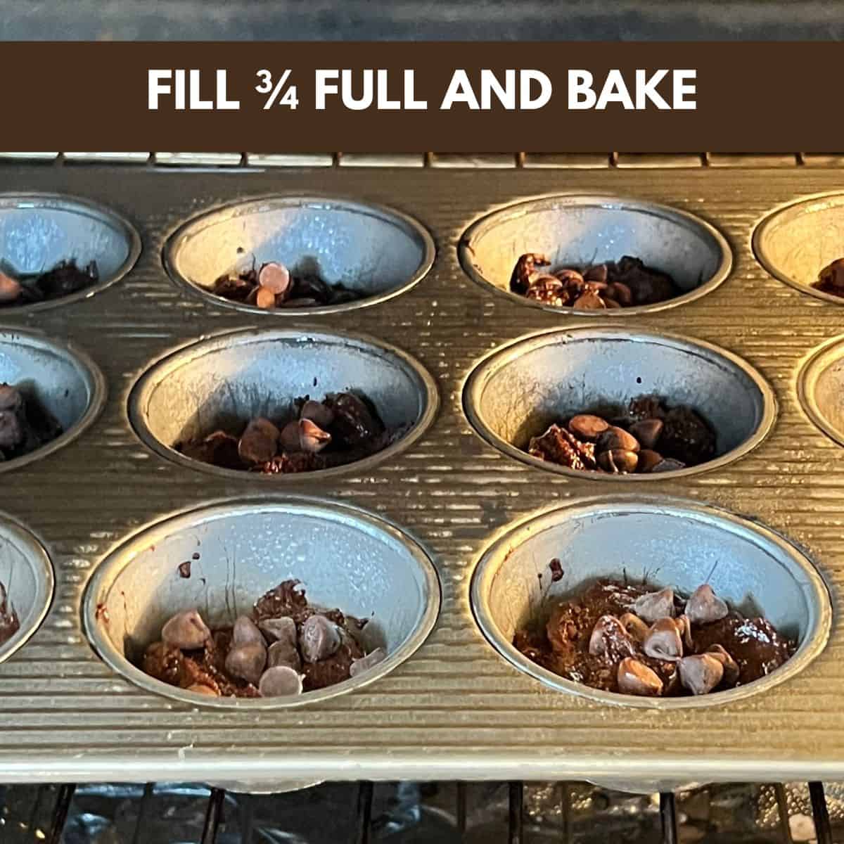 Muffin batter being scooped into muffin tin cups for chocolate peanut butter muffins before baking